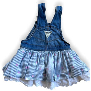OshKosh B'gosh Overall Dress Striped Flower Eyelet Lace Ruffle Dress 2T
